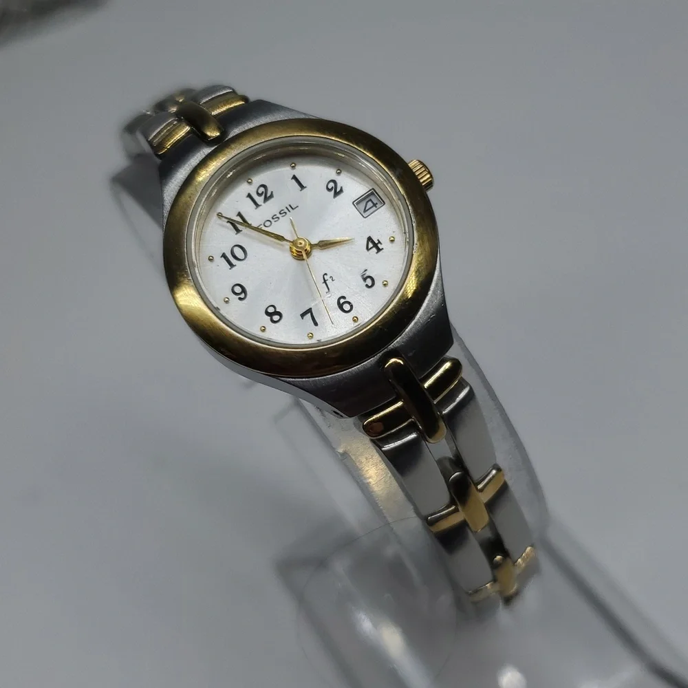 Vintage Fossil F² Watch ES9439 Two Tone Gold Silver Stainless Steel Gold